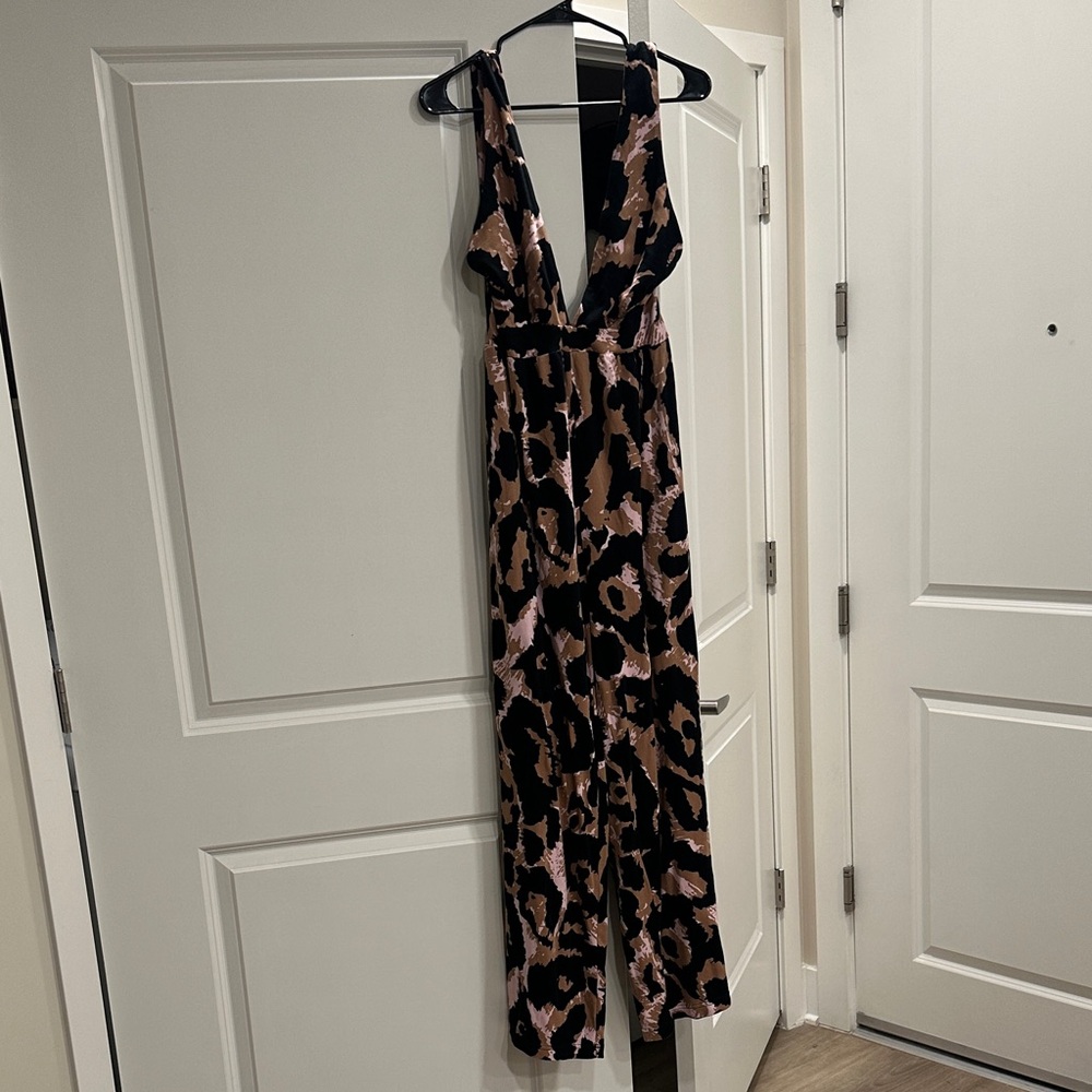 Diane Von Furstenberg Black and Pink Wide Leg Jumpsuit